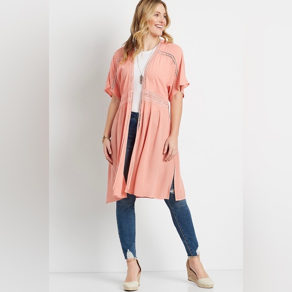 Maurices Tops - Maurices Crochet Tie Waist Duster Kimono | NWT | Garden Rose | Large